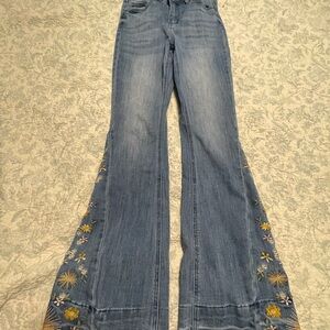 Ashley Mason Blue Boot Cut Jeans with Floral Embroidery